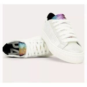 P448 THEA RAINBOW LOW TOP PLATFORM SNEAKERS SIZE EU 38 US 7.5-8 IN WHITE